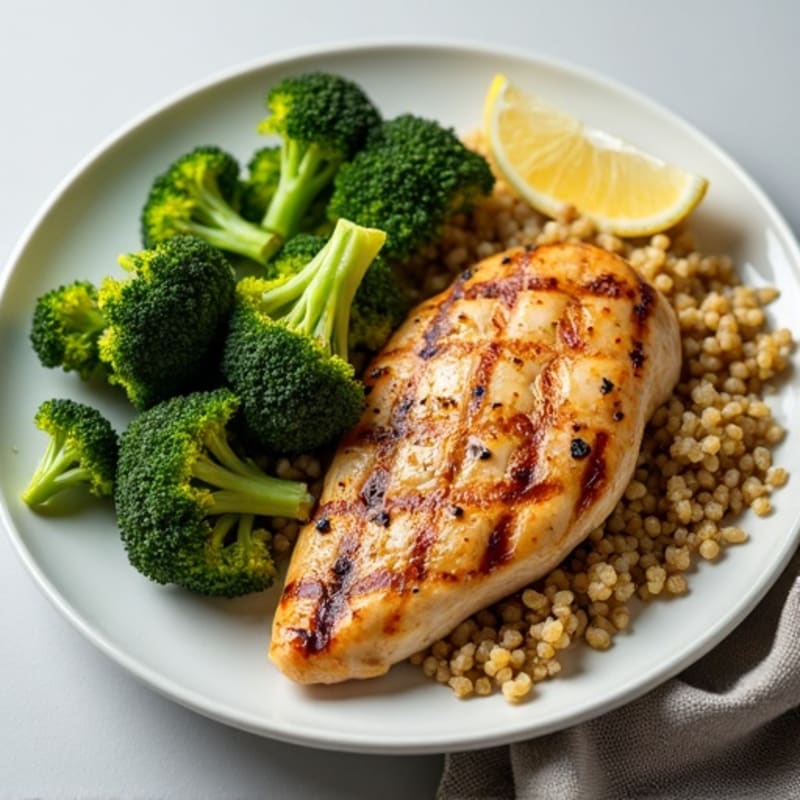 Grilled Chicken Breast with Roasted Broccoli and Quinoa