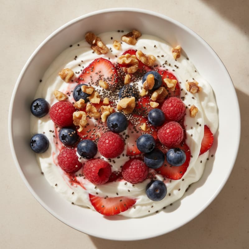 High Protein Greek Yogurt Parfait with Whey Protein and Berries