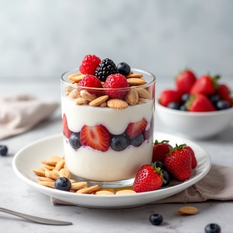 Greek Yogurt Protein Parfait with Mixed Berries and Almonds