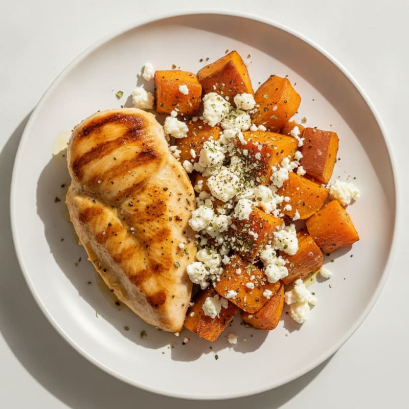 Chicken Breast with Roasted Sweet Potatoes and Feta