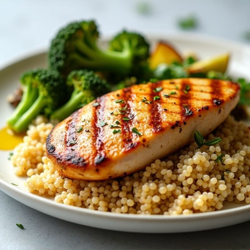 Grilled Chicken Breast with Quinoa and Roasted Broccoli