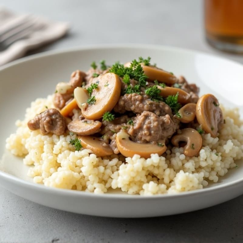 Creamy Mushroom Beef Stroganoff with Cauliflower Rice