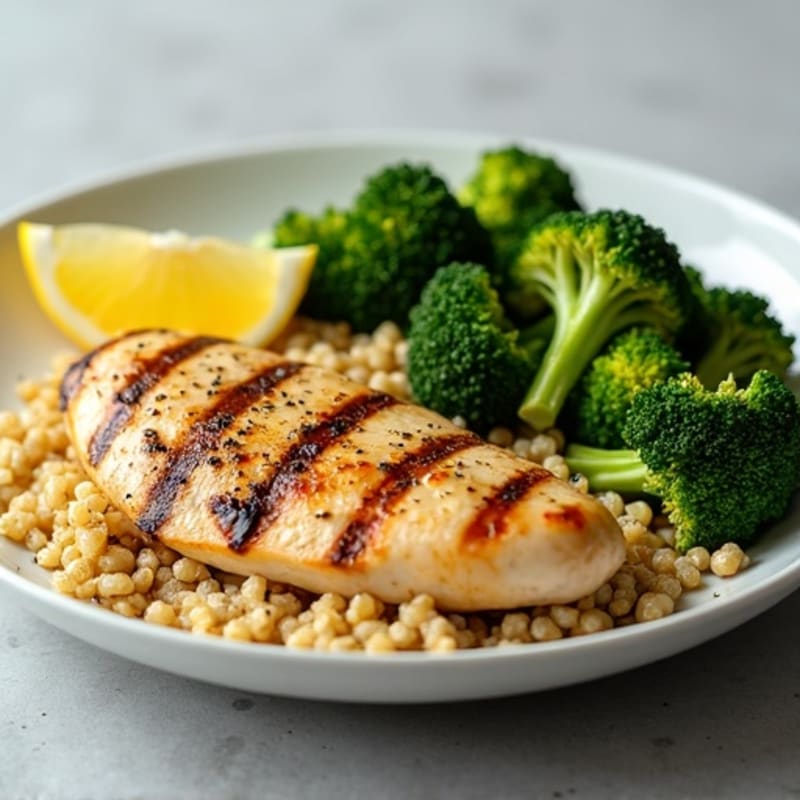 Grilled Chicken Breast with Quinoa and Roasted Broccoli
