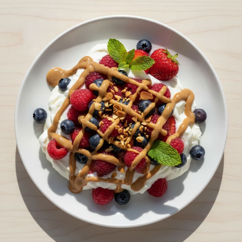 Greek Yogurt Protein Parfait with Mixed Berries and Almond Butter