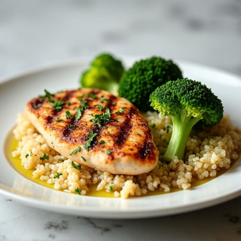 Grilled Chicken Breast with Quinoa and Steamed Broccoli