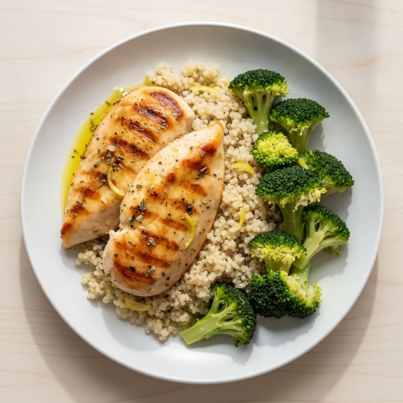 Grilled Chicken Breast with Quinoa and Steamed Broccoli