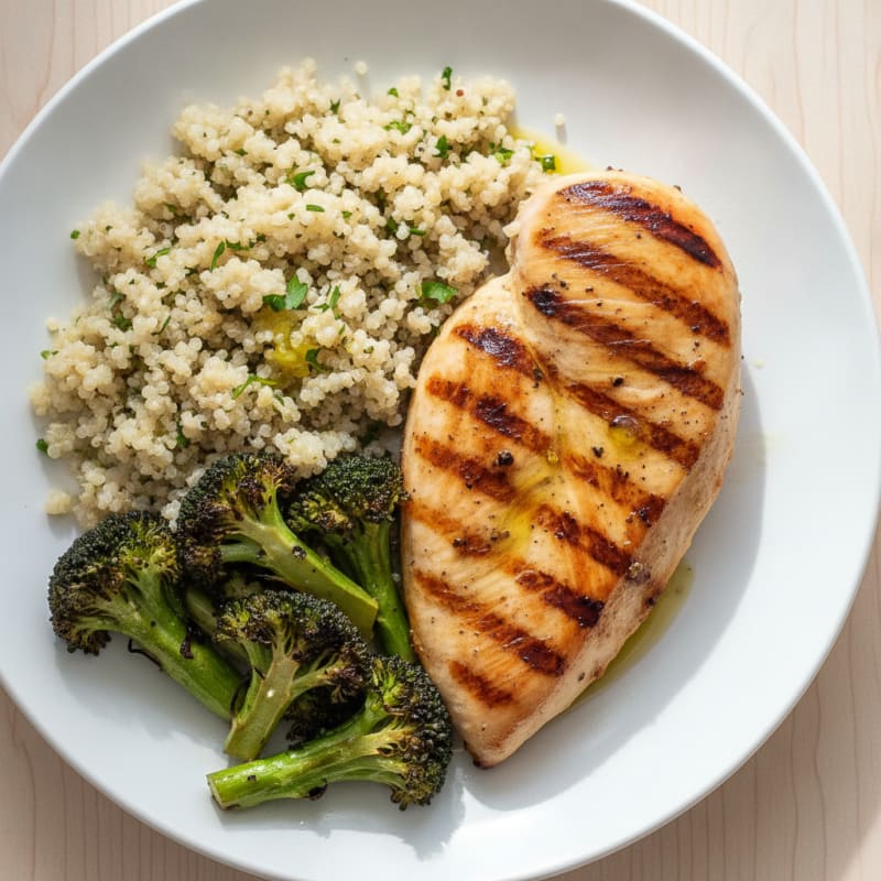 Grilled Chicken Breast with Quinoa and Roasted Broccoli