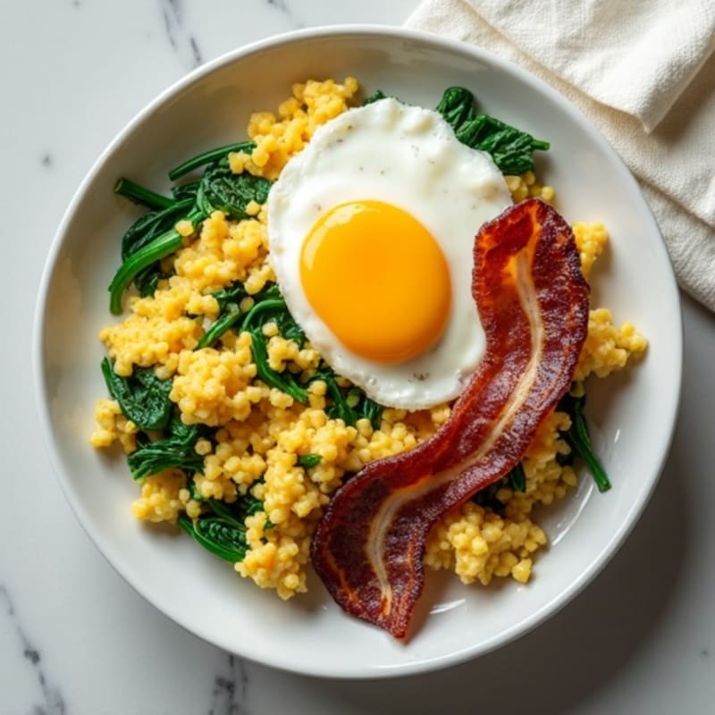 Egg White and Cottage Cheese Scramble with Spinach and Turkey Bacon