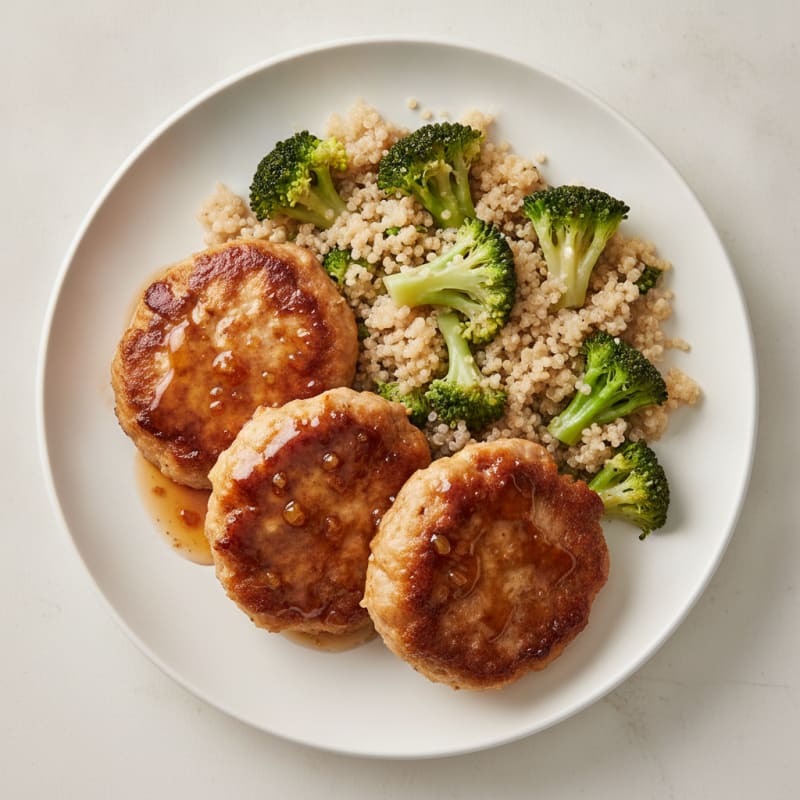 Maple-Glazed Turkey Patties with Quinoa and Broccoli