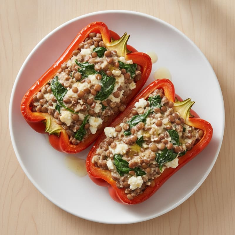 Lentil and Ricotta Stuffed Bell Peppers with Spinach
