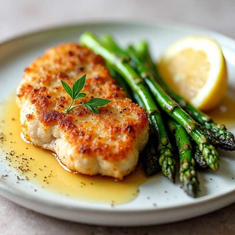 Crispy Pan-Seared Chicken Breast with Roasted Asparagus