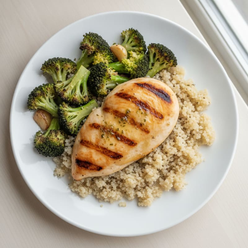 Grilled Chicken Breast with Quinoa and Roasted Broccoli