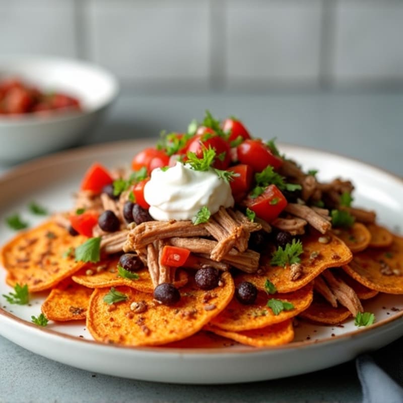 Crispy Sweet Potato Nachos with Pulled Pork
