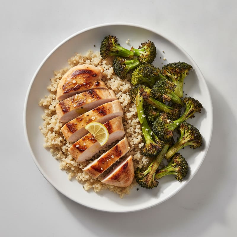 Grilled Chicken Breast with Quinoa and Roasted Broccoli