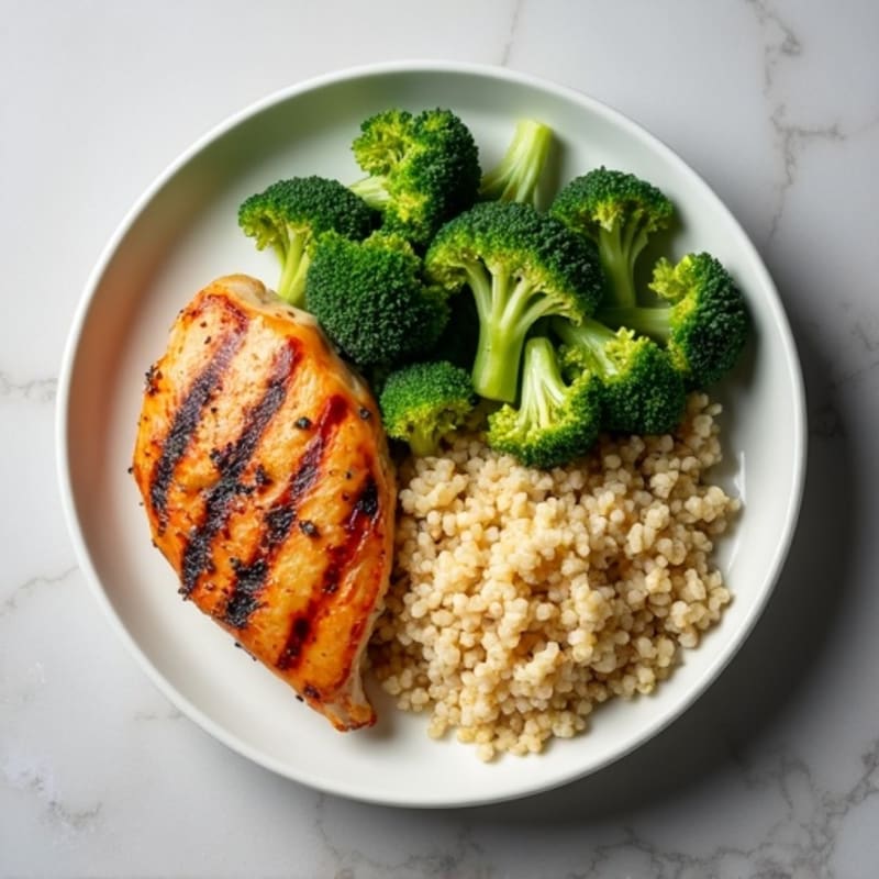 Grilled Chicken Breast with Steamed Broccoli and Quinoa
