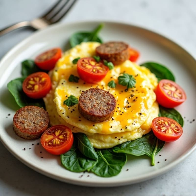 Egg White and Turkey Sausage Scramble with Spinach and Tomatoes