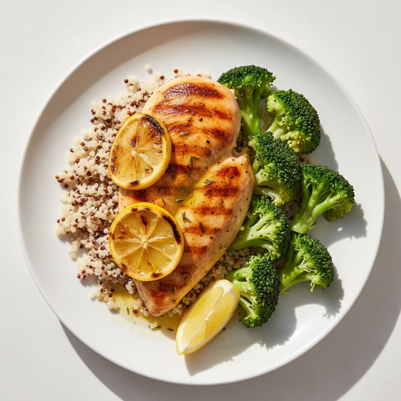Grilled Chicken Breast with Quinoa and Steamed Broccoli