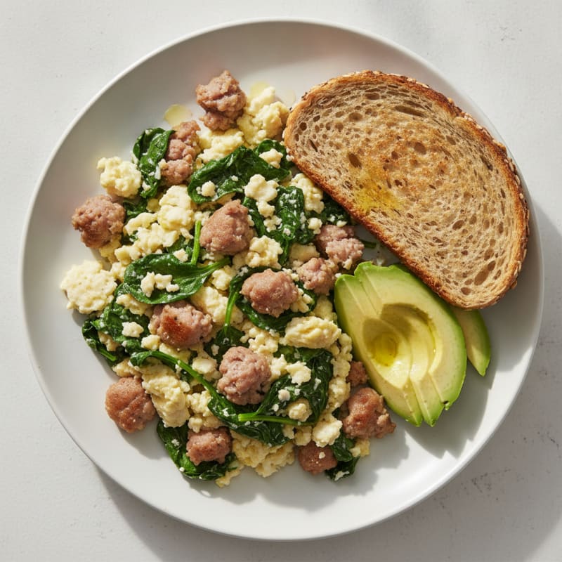 Egg White and Turkey Sausage Scramble with Spinach
