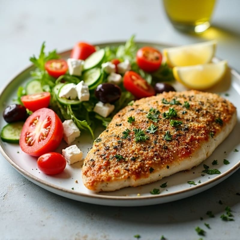 Herb-Crusted Chicken and Crispy Greek Salad