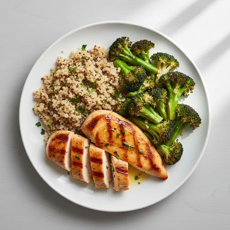 Grilled Chicken Breast with Roasted Broccoli and Quinoa