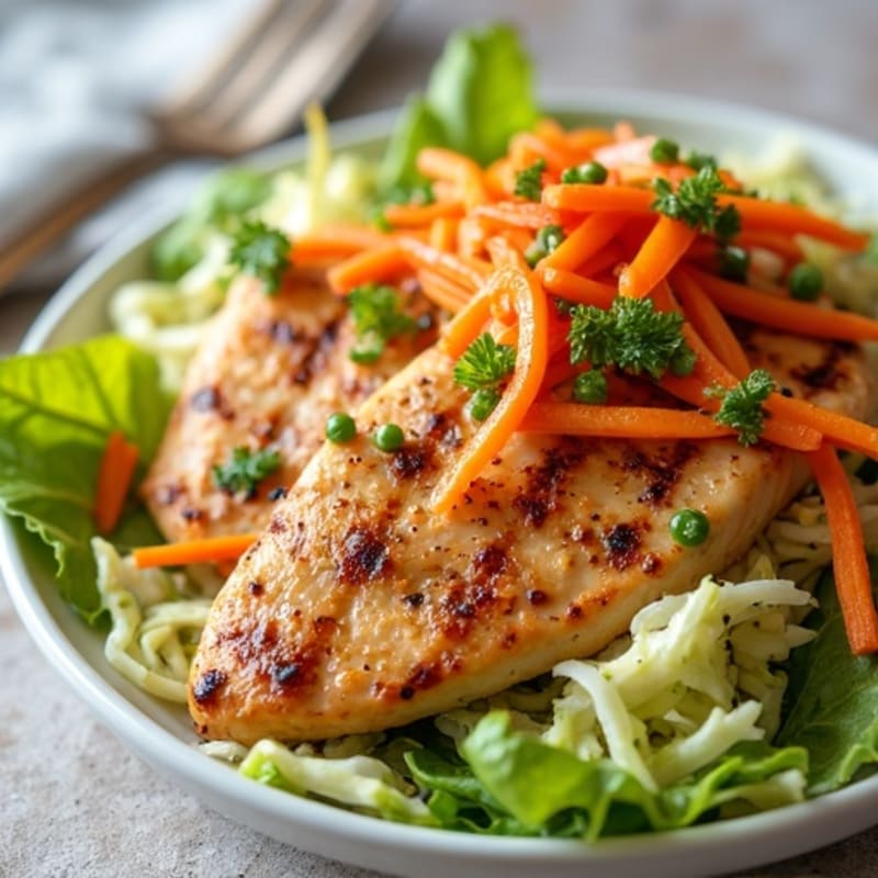 Grilled Chicken Breast with Crunchy Shredded Cabbage Slaw