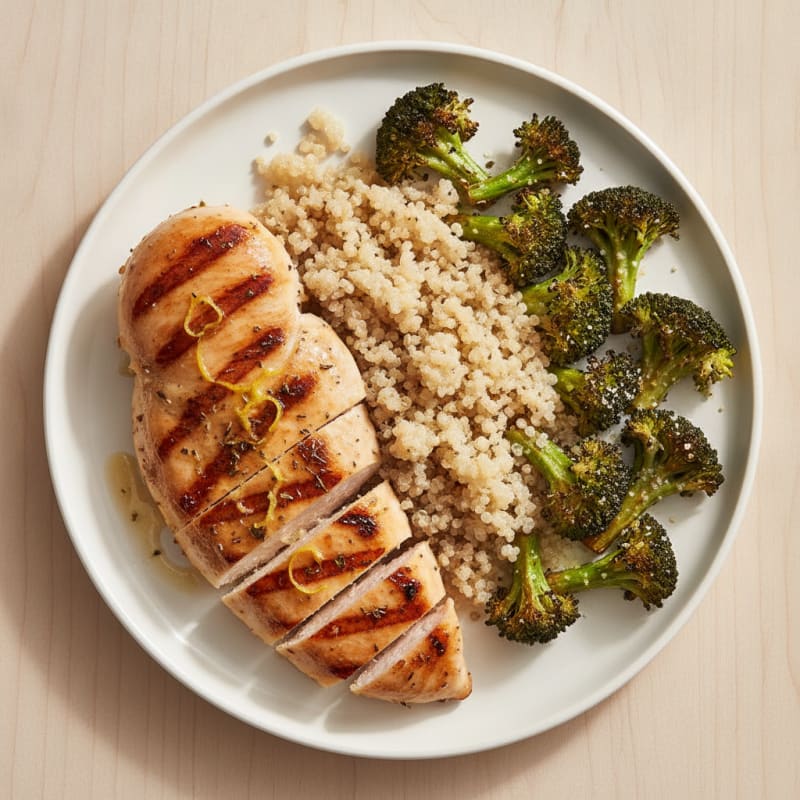 Grilled Chicken Breast with Quinoa and Roasted Broccoli