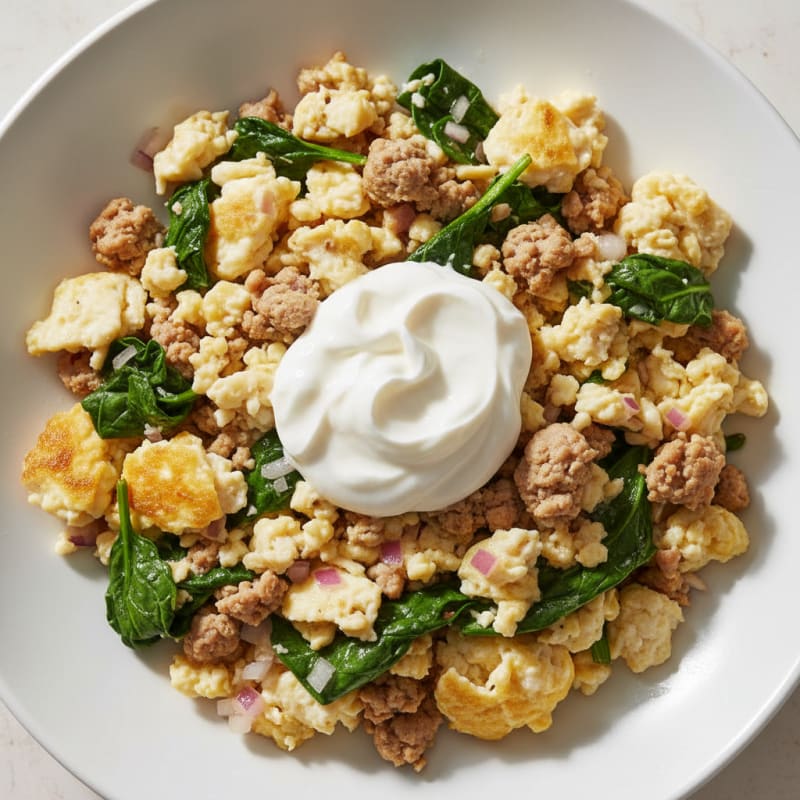 Egg White and Turkey Spinach Scramble with Greek Yogurt