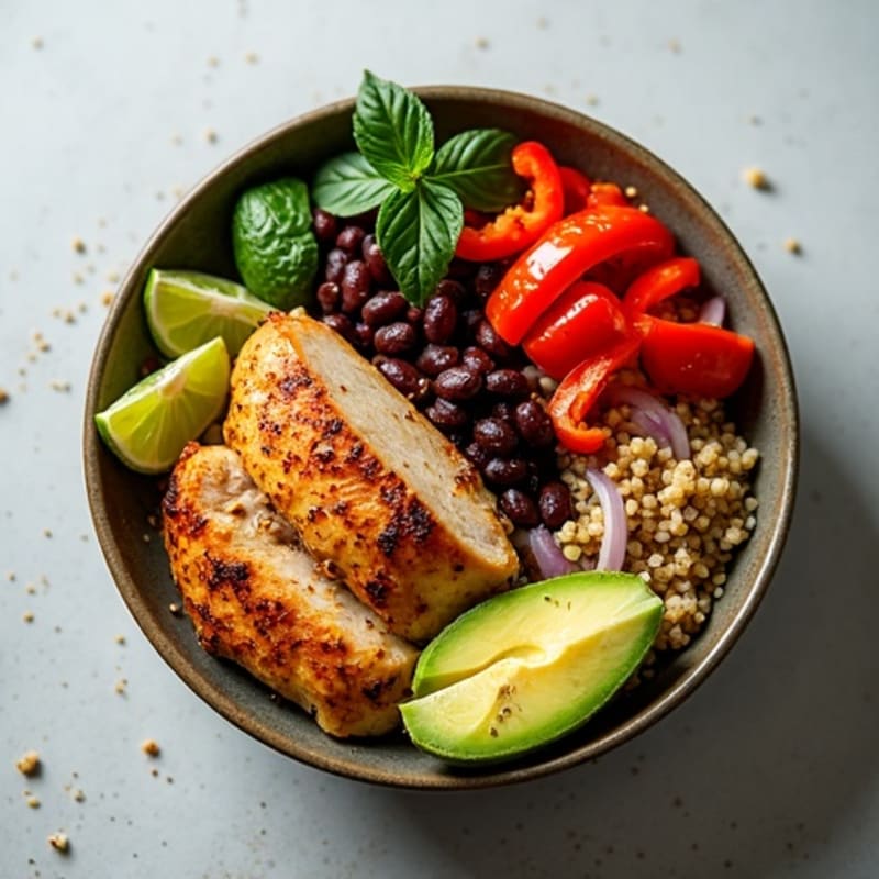 Spicy Black Bean Quinoa Bowl with Lime Avocado
