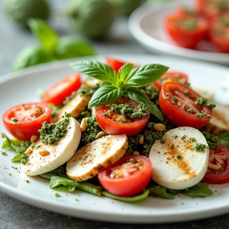 Creamy Mozzarella and Fresh Tomato Salad with Vibrant Pesto