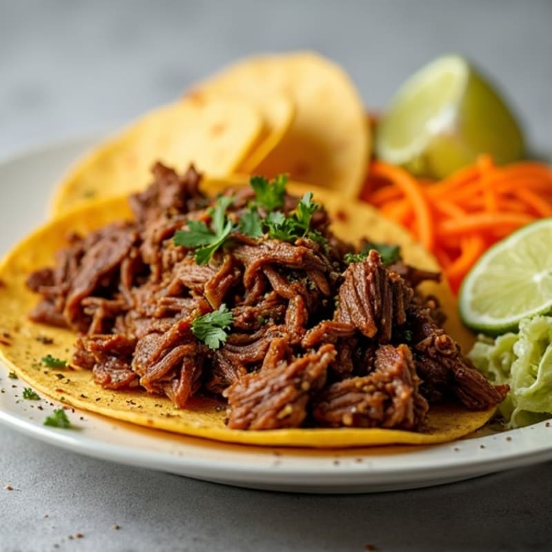 Tender Spicy Shredded Beef with Crispy Tortillas and Fresh Slaw