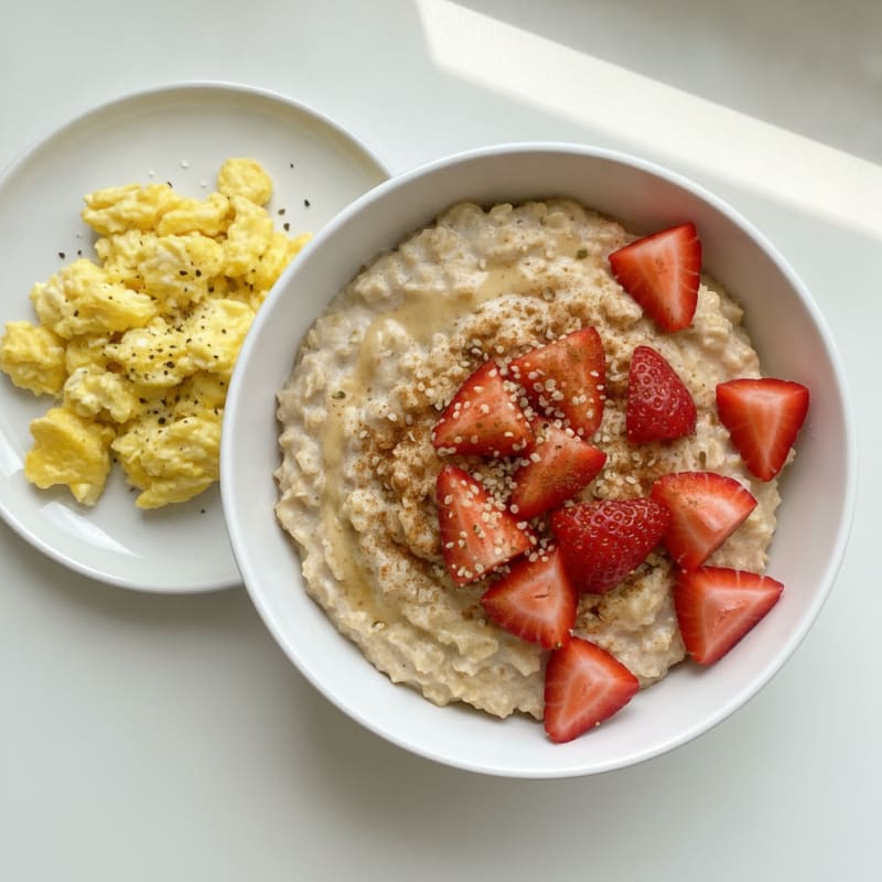 Strawberry Oatmeal with Scrambled Eggs