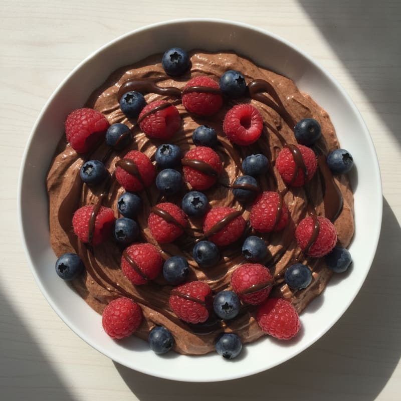 Creamy High-Protein Greek Yogurt with Chocolate Protein Powder and Berries