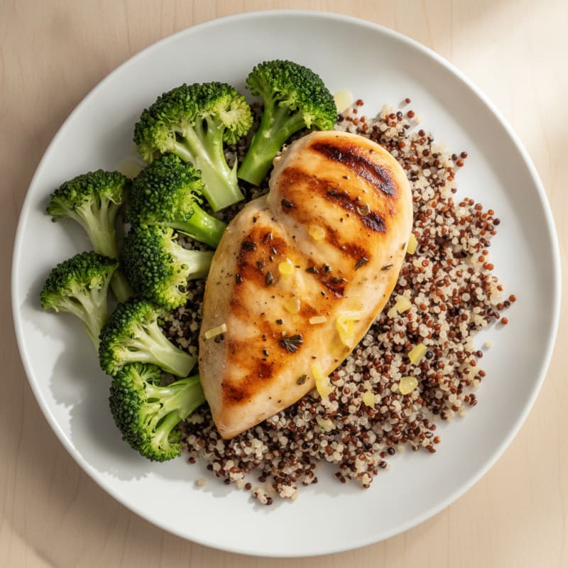 Grilled Chicken Breast with Quinoa and Steamed Broccoli