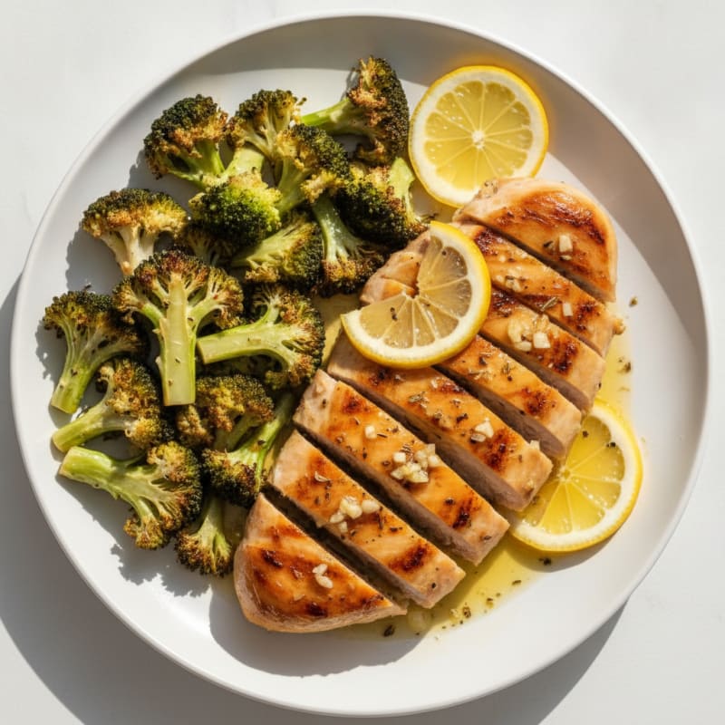 Grilled Lemon Garlic Chicken Breast with Roasted Broccoli