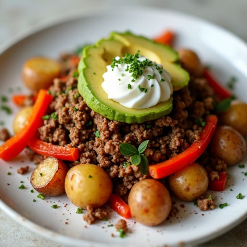 Lean Ground Beef Skillet with Crispy Potatoes and Creamy Avocado