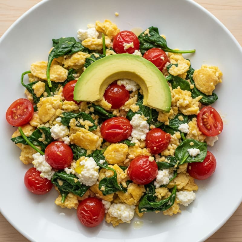 Cottage Cheese Scramble with Spinach and Cherry Tomatoes