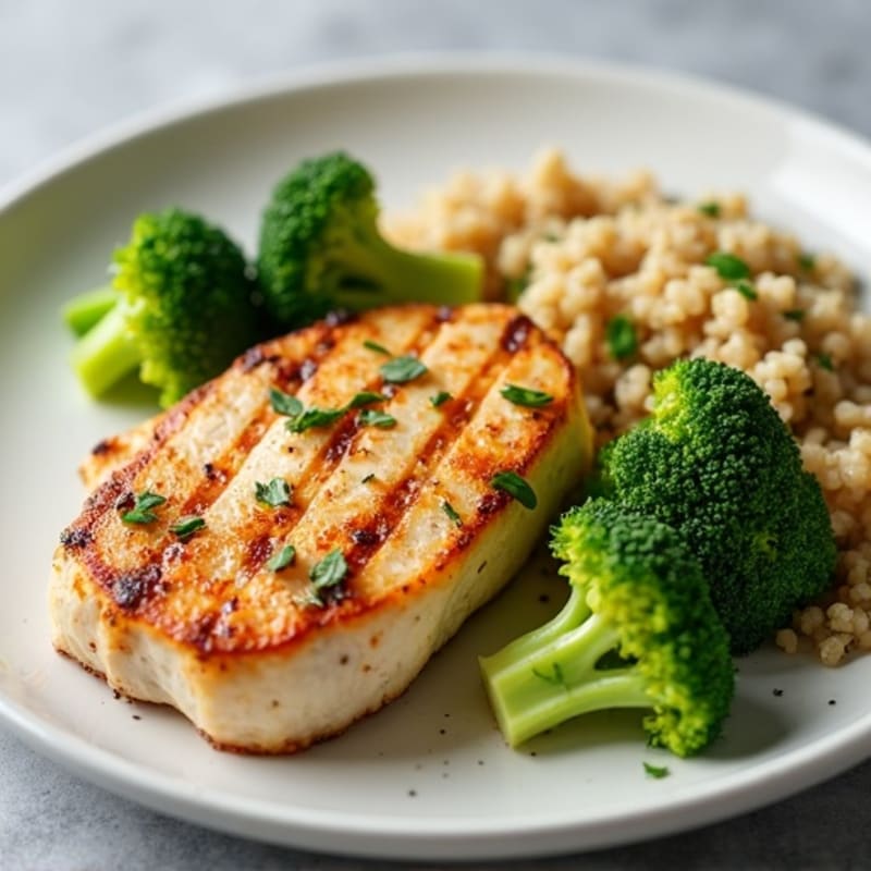 Grilled Chicken Breast with Steamed Broccoli and Quinoa