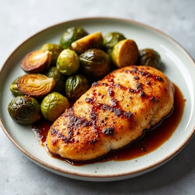 Crispy Roasted Chicken with Balsamic Glazed Brussels Sprouts