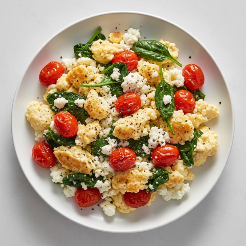 Cottage Cheese Scramble with Spinach and Cherry Tomatoes