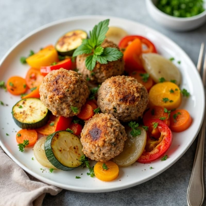 Herb-Seasoned Turkey Meatballs with Roasted Vegetables