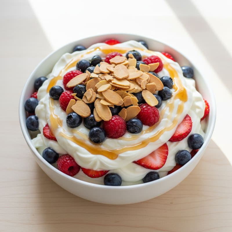 Creamy Greek Yogurt Protein Parfait with Mixed Berries and Almonds