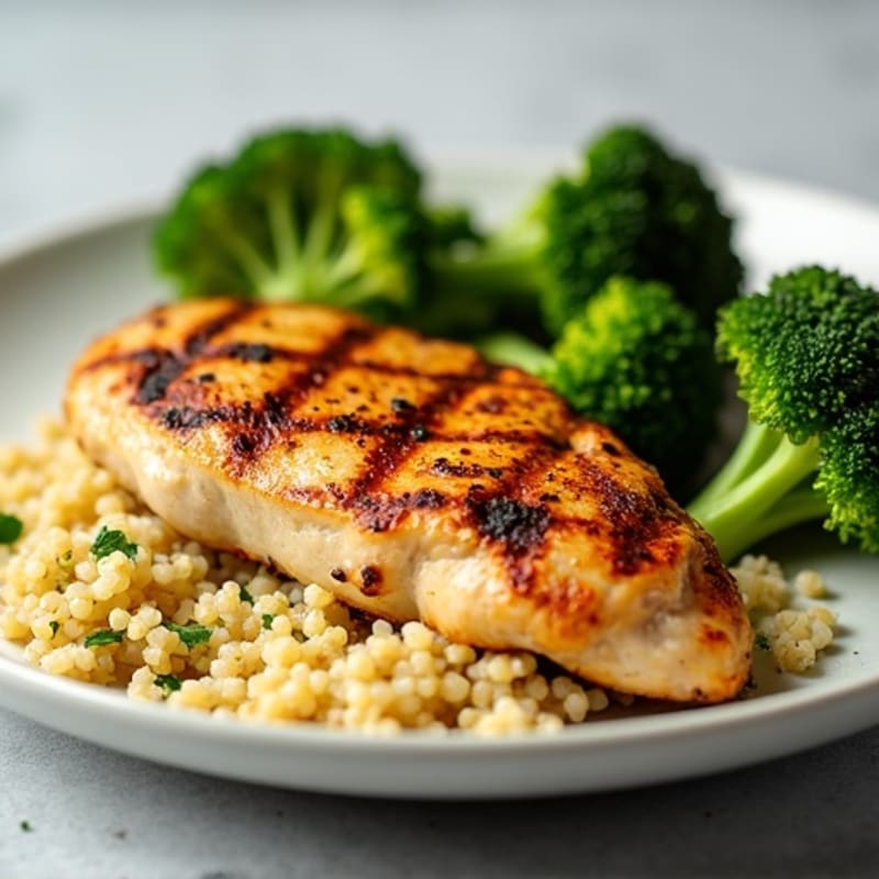Grilled Chicken Breast with Quinoa and Roasted Broccoli