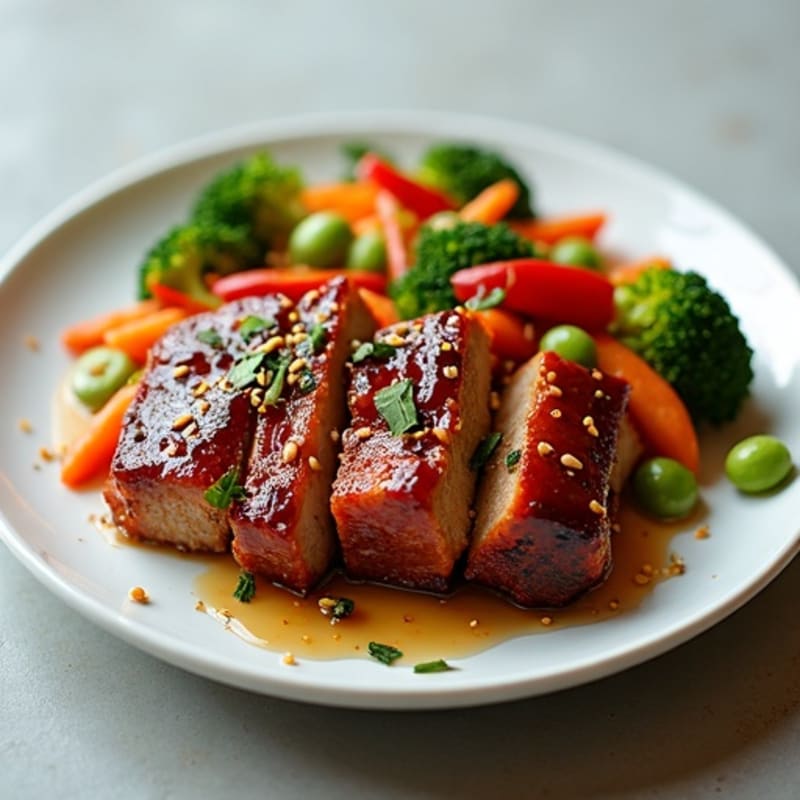 Crispy Asian-Glazed Pork Belly with Sesame Vegetables