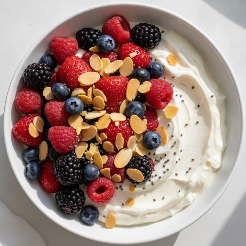 Creamy Greek Yogurt Protein Bowl with Mixed Berries and Almonds