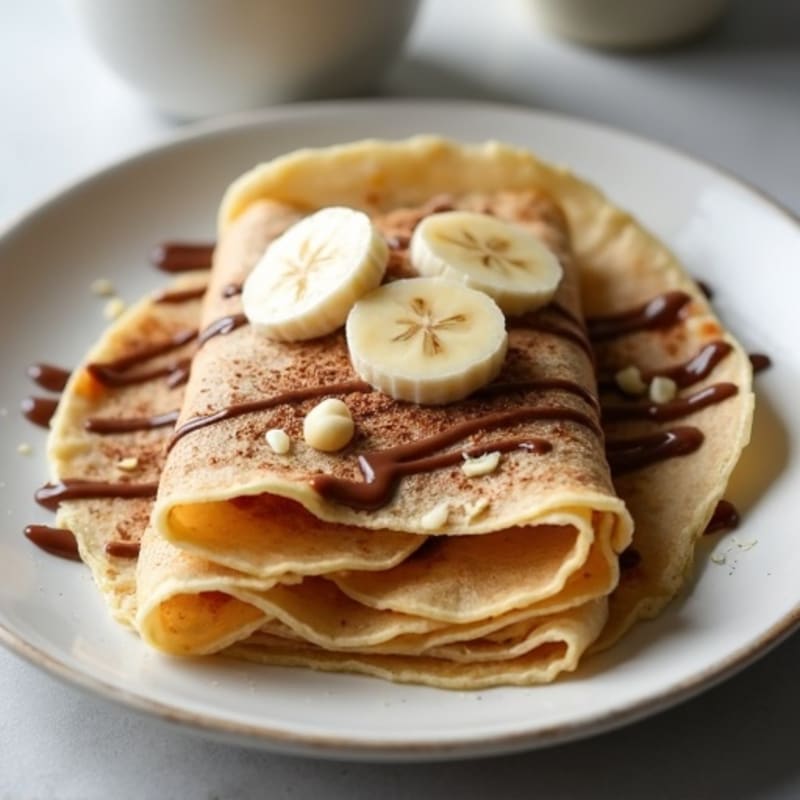 Fluffy Protein Crepes with Creamy Banana and Healthy Chocolate Hazelnut Drizzle