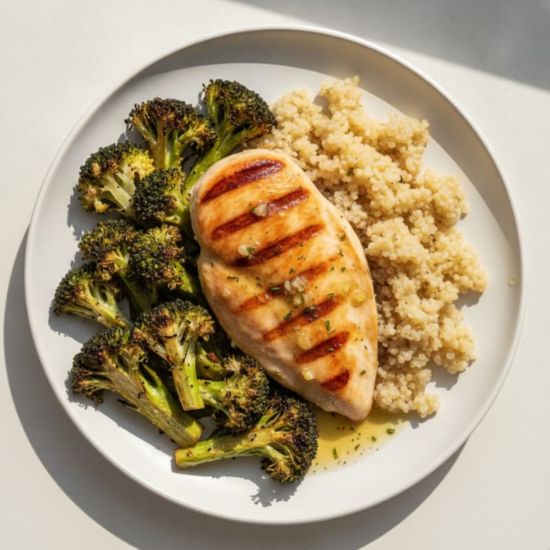 Grilled Chicken Breast with Quinoa and Roasted Broccoli
