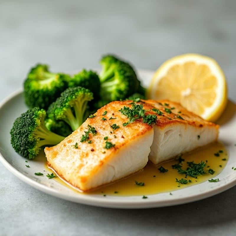 Seared Cod with Steamed Broccoli and Lemon