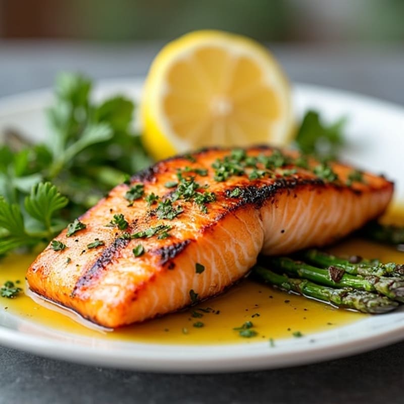 Lemon Herb Grilled Salmon with Crispy Roasted Asparagus