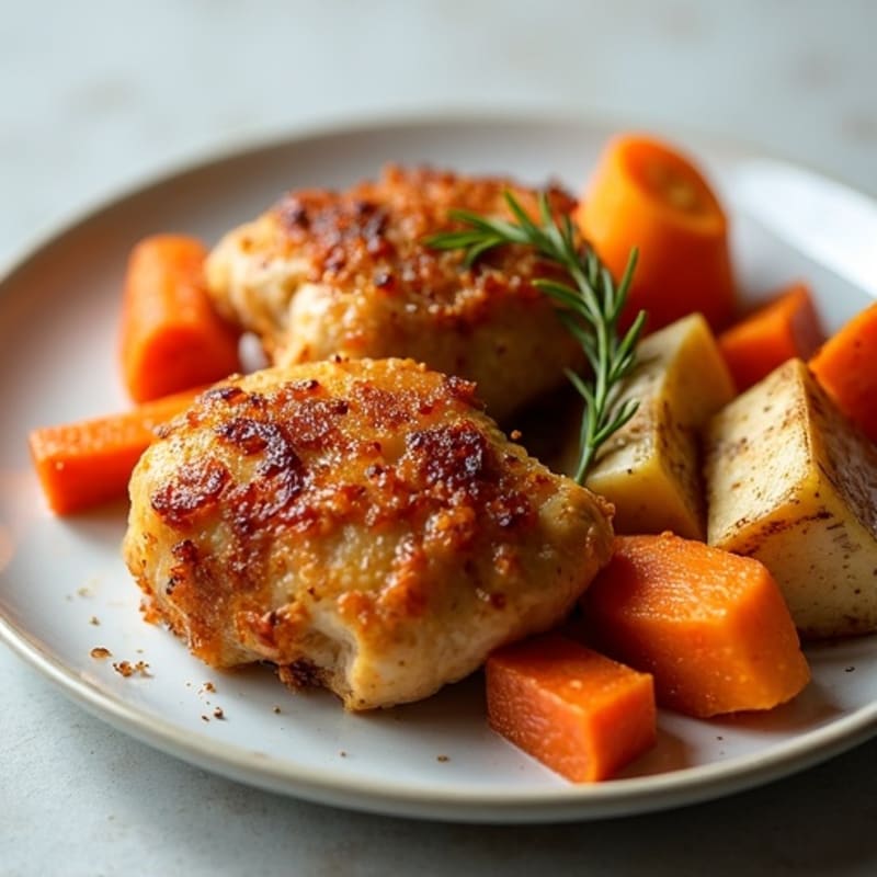 Crispy Chicken Thighs with Roasted Root Vegetables