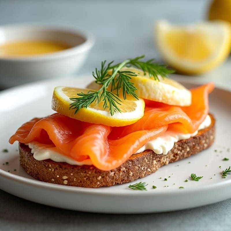Smoked Salmon with Creamy Dill Cream Cheese on Crispy Whole Grain Toast